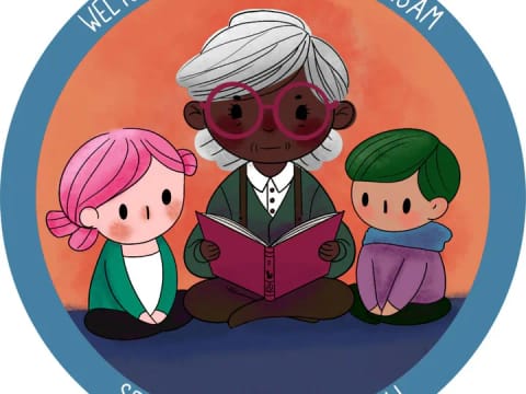 Oma liest Kindern aus einem Buch � Buchhandlung B�cherkiste