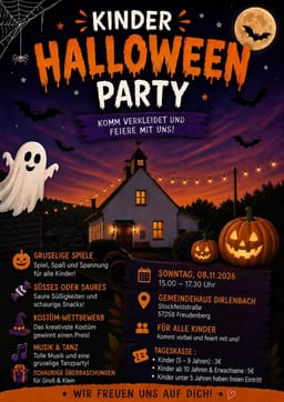 Kinder-Halloween-Party in Gemeindehaus Dirlenbach