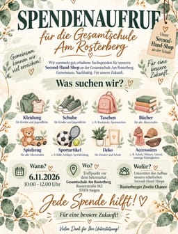 Spendenaufruf für den Second-Hand-Shop in Gesamtschule Am Rosterberg