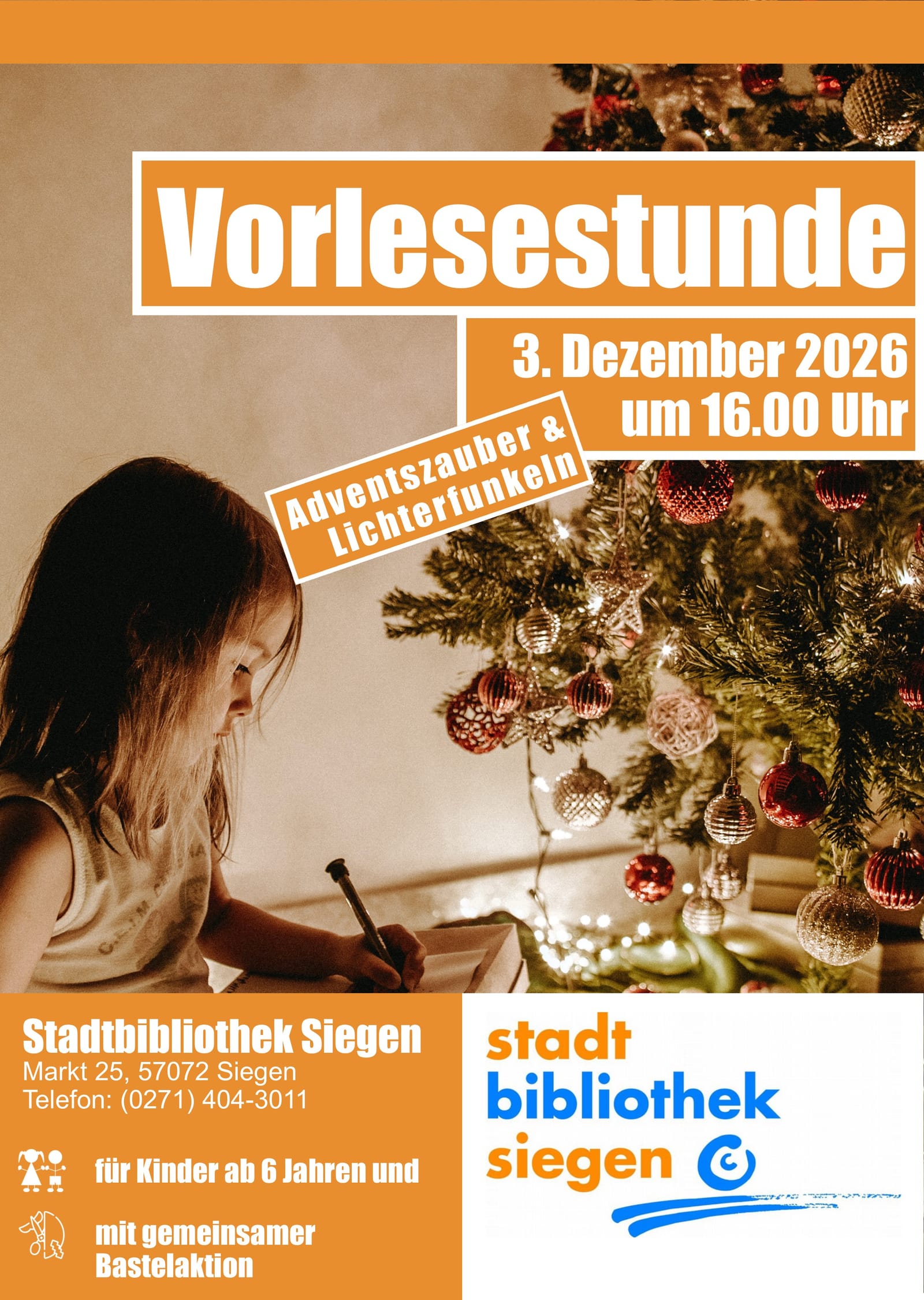 Adventszauber & Lichterfunkeln! Vorlesestunde für Kinder ab 6 Jahren in Stadtbibliothek Siegen