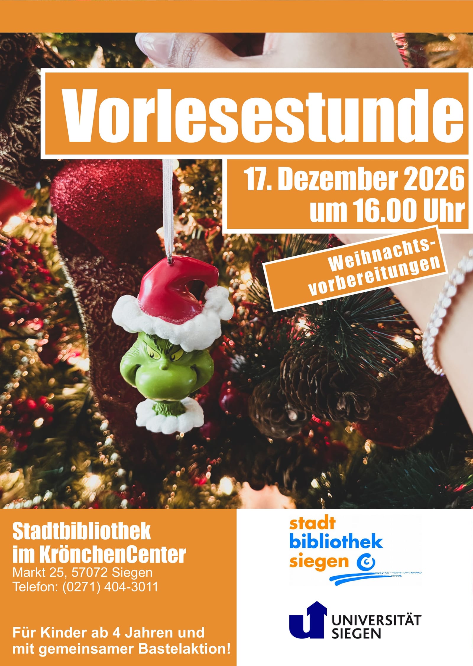Weihnachtsvorbereitungen - Vorlesestunde für Kinder ab 4 Jahren in Stadtbibliothek Siegen