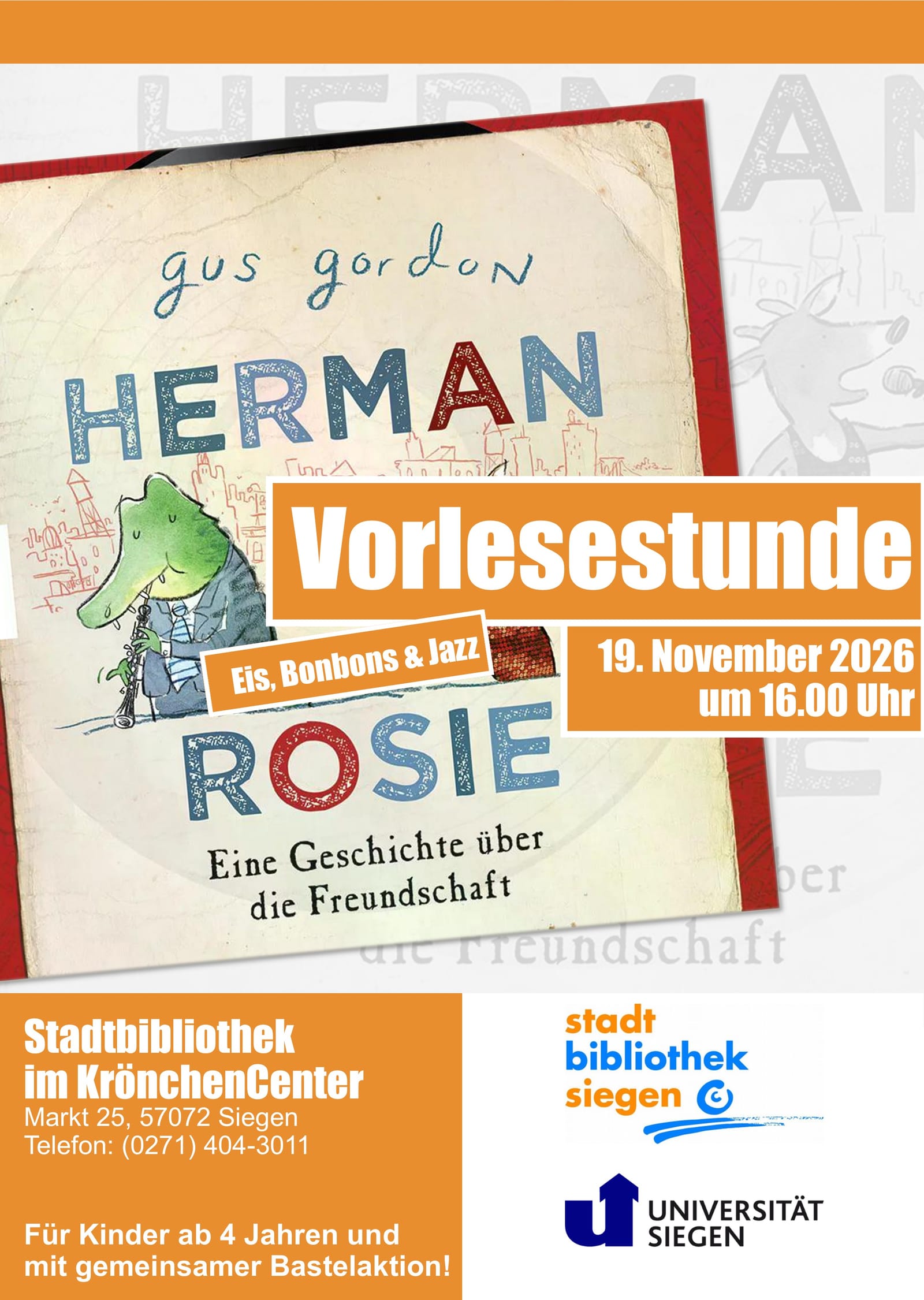 Eis, Bonbons und Jazz! Vorlesestunde für Kinder ab 4 Jahren in Stadtbibliothek Siegen