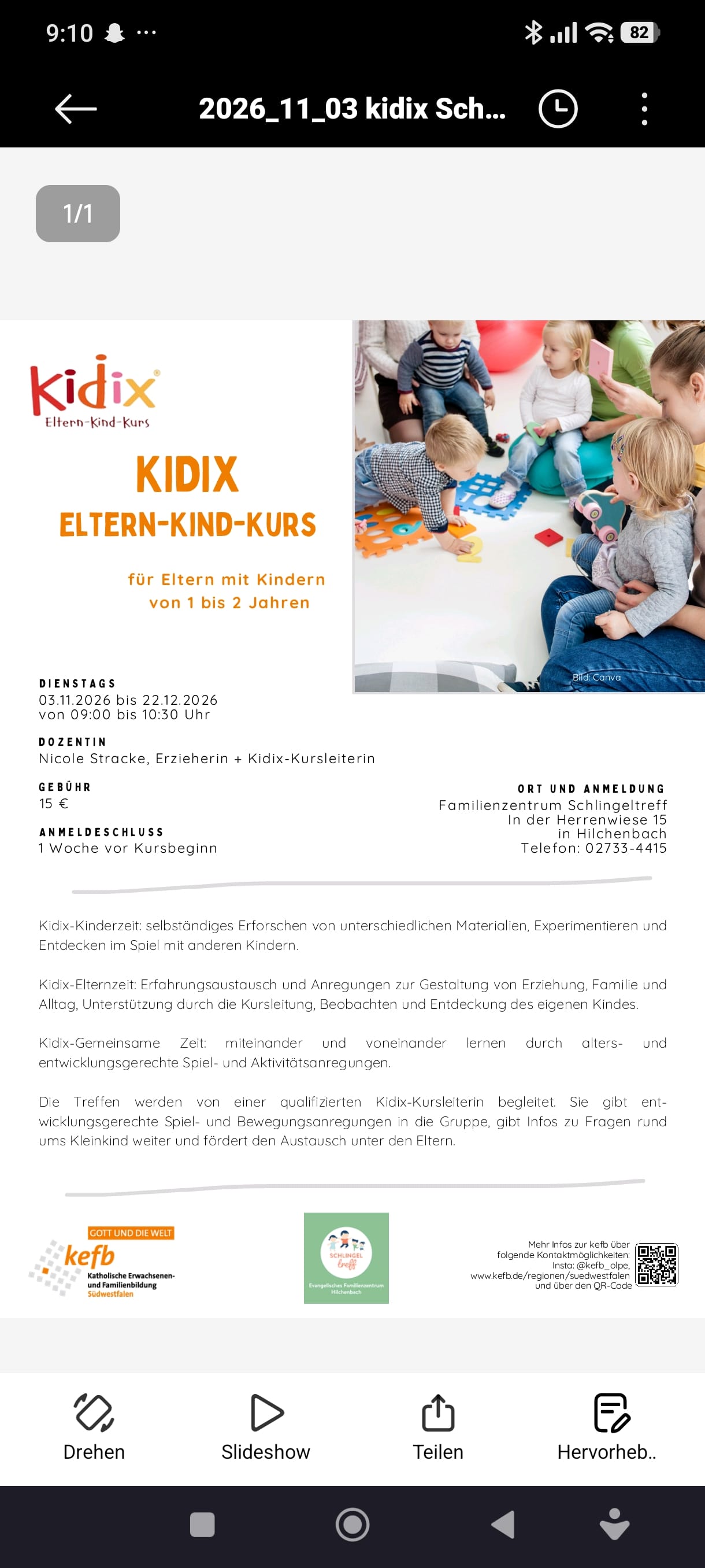 KIDIX ELTERN-KIND-KURS in Familienzentrum Schlingeltreff