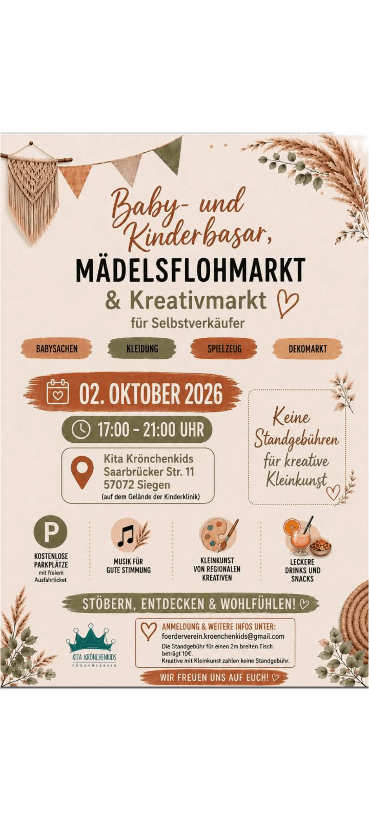 Baby- und Kinderbasar, Mädelsflohmarkt & Kreativmarkt in Kita Krönchenkids