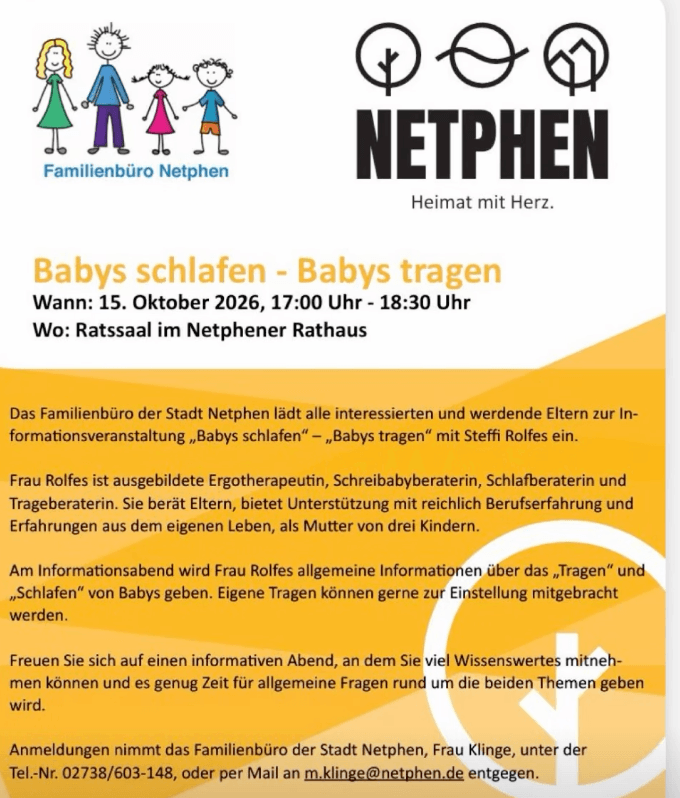 Babys schlafen - Babys tragen in Ratssaal im Netphener Rathaus