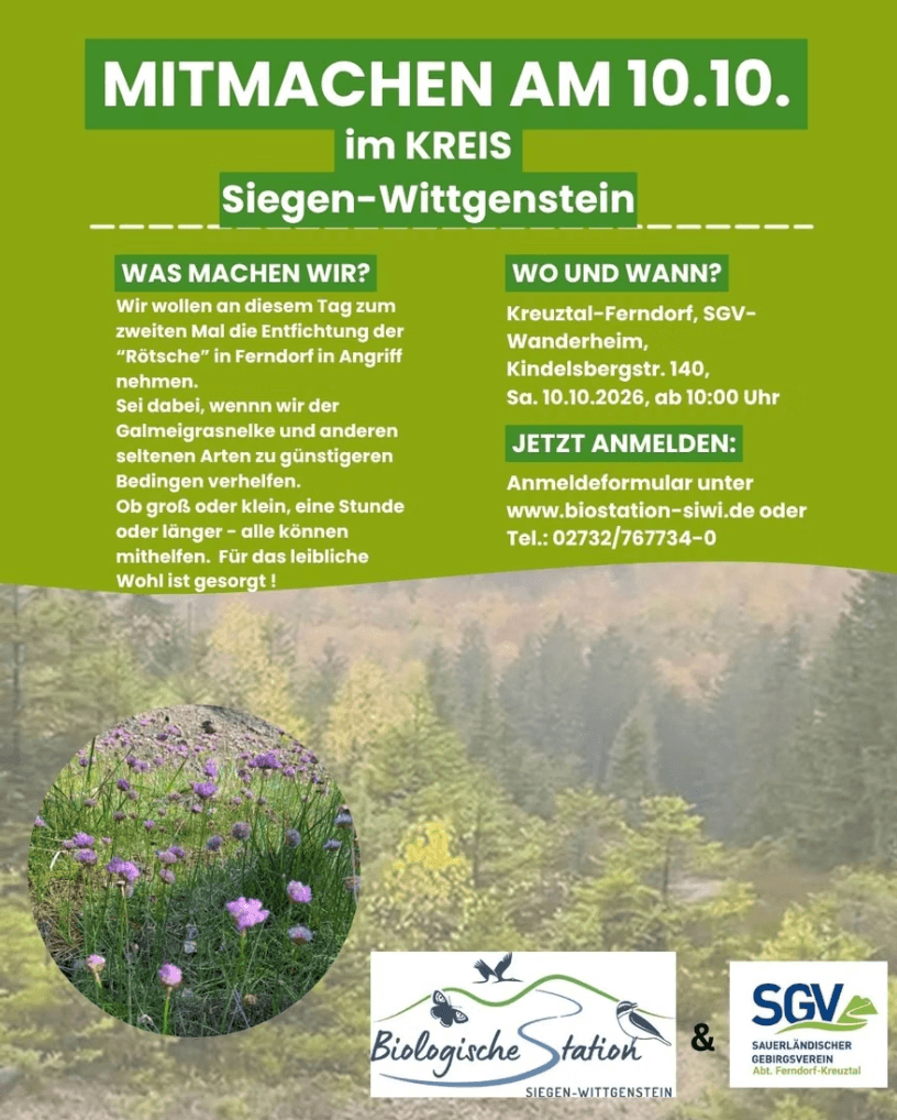 Mitmachen am 10.10. in SGV-Wanderheim „Rötsche“
