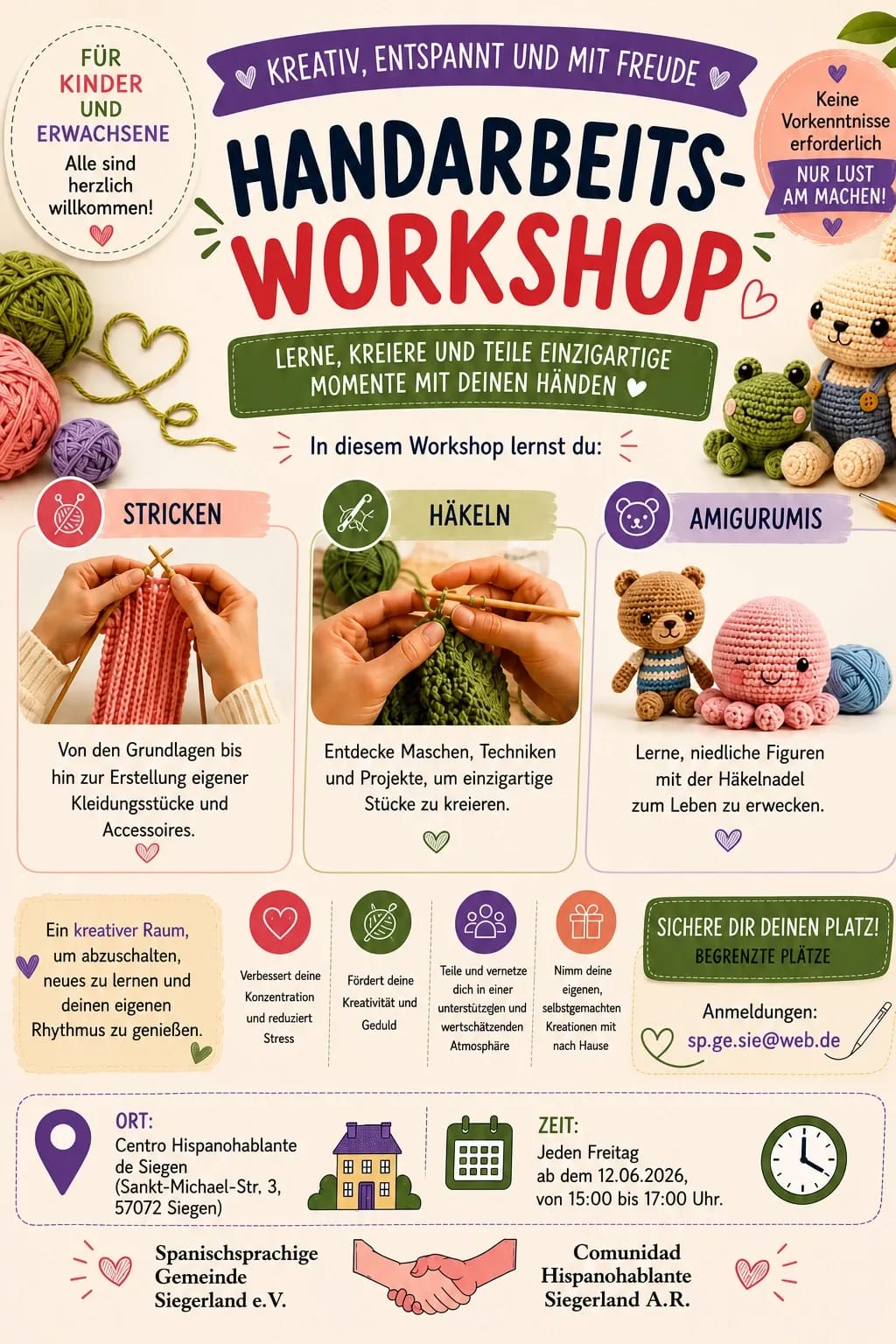 Handarbeits-Workshop: Stricken und Häkeln in Centro Hispanohablante de Siegen