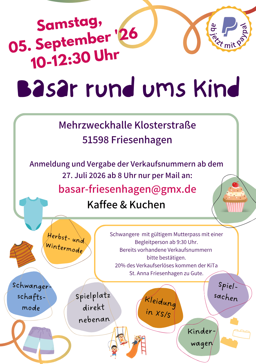 Basar rund ums Kind - Friesenhagen in Mehrzweckhalle Klosterstraße
