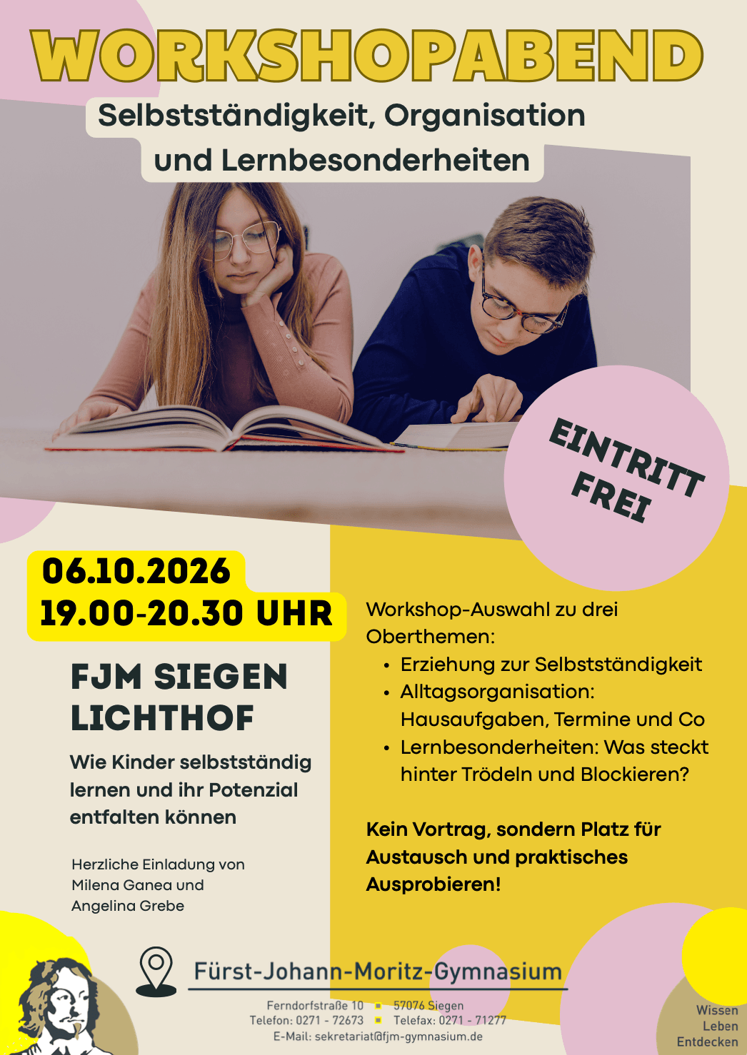 Workshopabend: Selbstständigkeit, Organisation und Lernbesonderheiten in Fürst-Johann-Moritz-Gymnasium, Lichthof