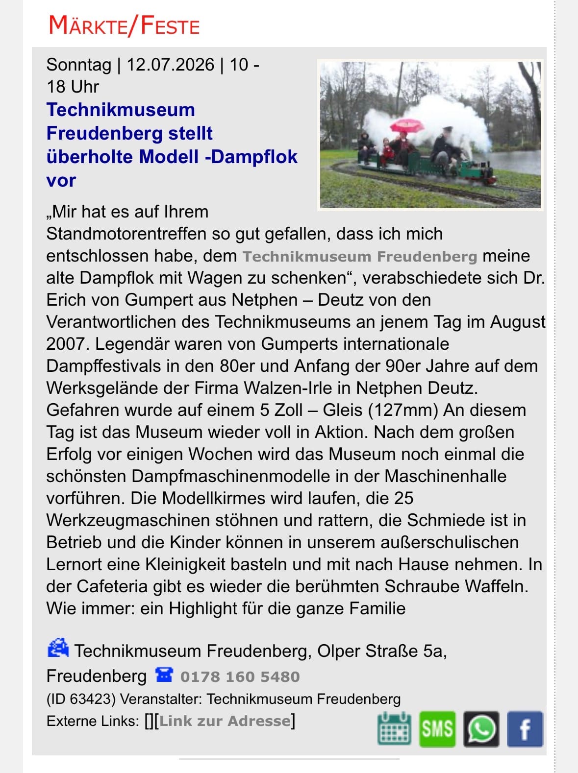 Technikmuseum Freudenberg stellt überholte Modell-Dampflok vor in Technikmuseum Freudenberg
