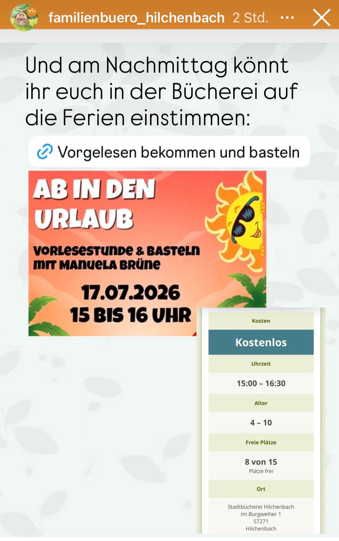 Ab in den Urlaub – Vorlesestunde & Basteln mit Manuela Brüne in Stadtbücherei Hilchenbach