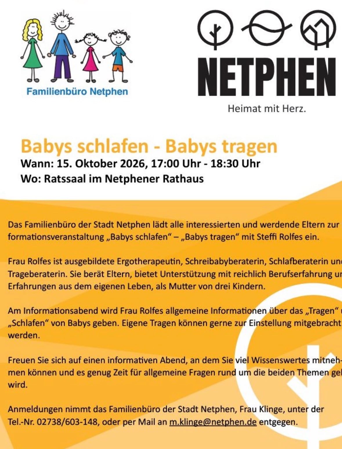 Babys schlafen - Babys tragen in Ratssaal im Netphener Rathaus