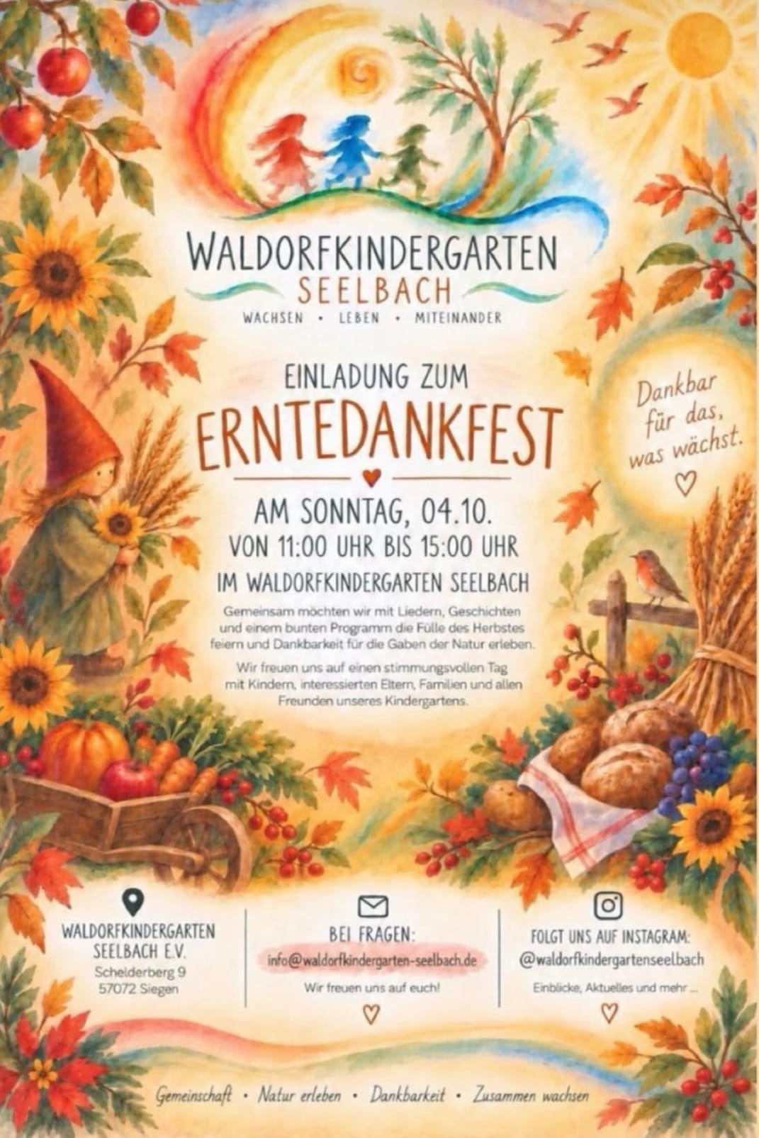 Dankbar – Erntedankfest für das, was wächst in Waldorfkindergarten Seelbach