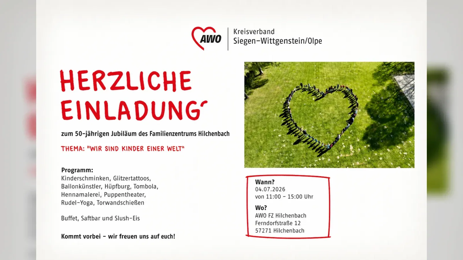 Hero-Bild für 50-jähriges Jubiläum des Familienzentrums Hilchenbach