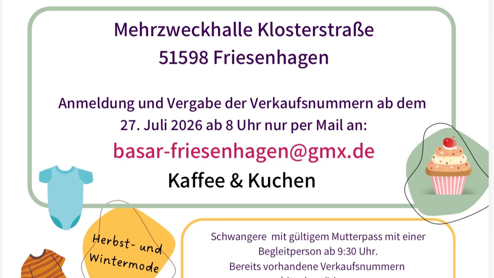 Basar rund ums Kind - Friesenhagen in Mehrzweckhalle Klosterstraße
