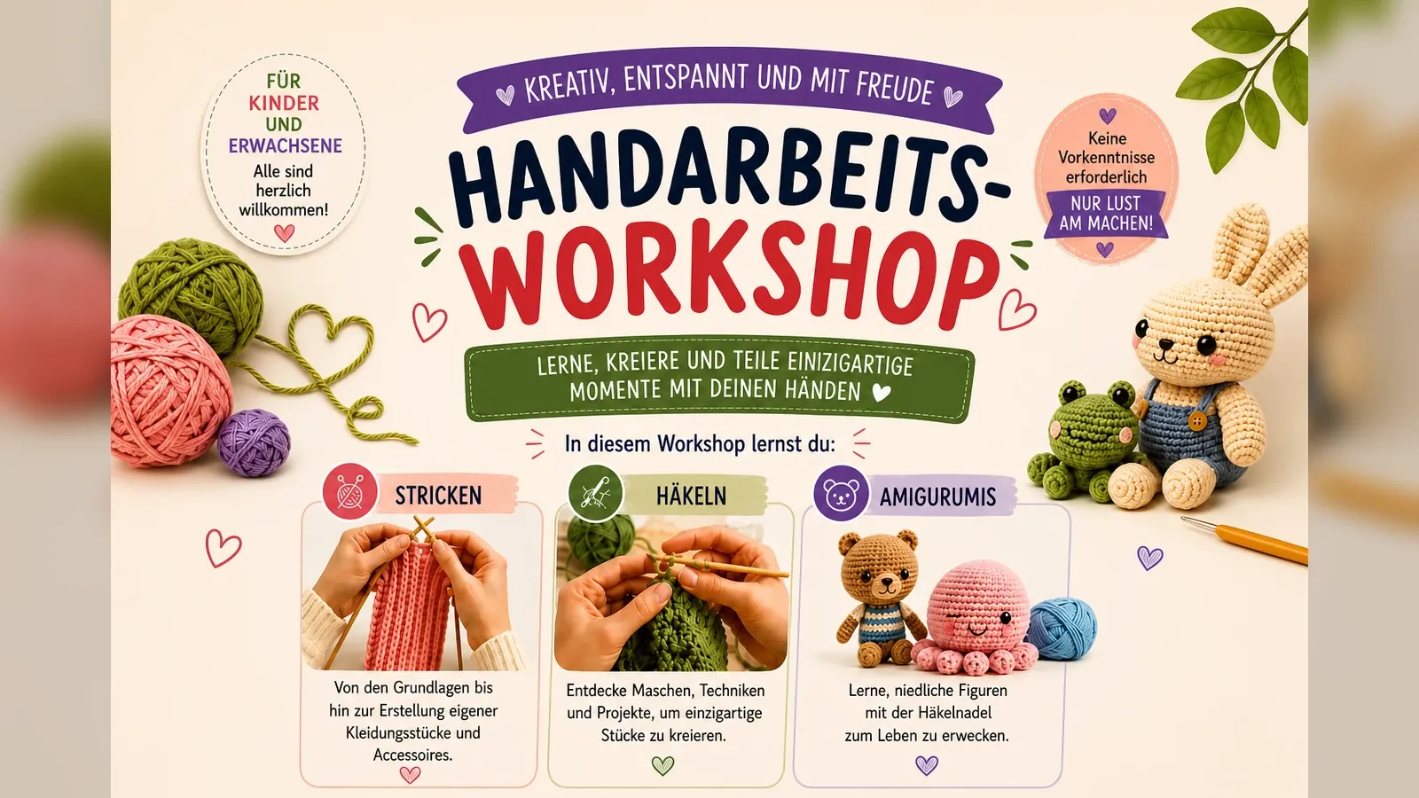 Hero-Bild für Handarbeits-Workshop: Stricken und Häkeln