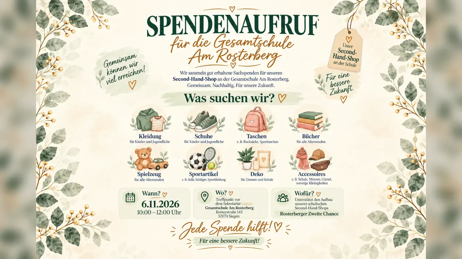 Hero-Bild für Spendenaufruf für den Second-Hand-Shop