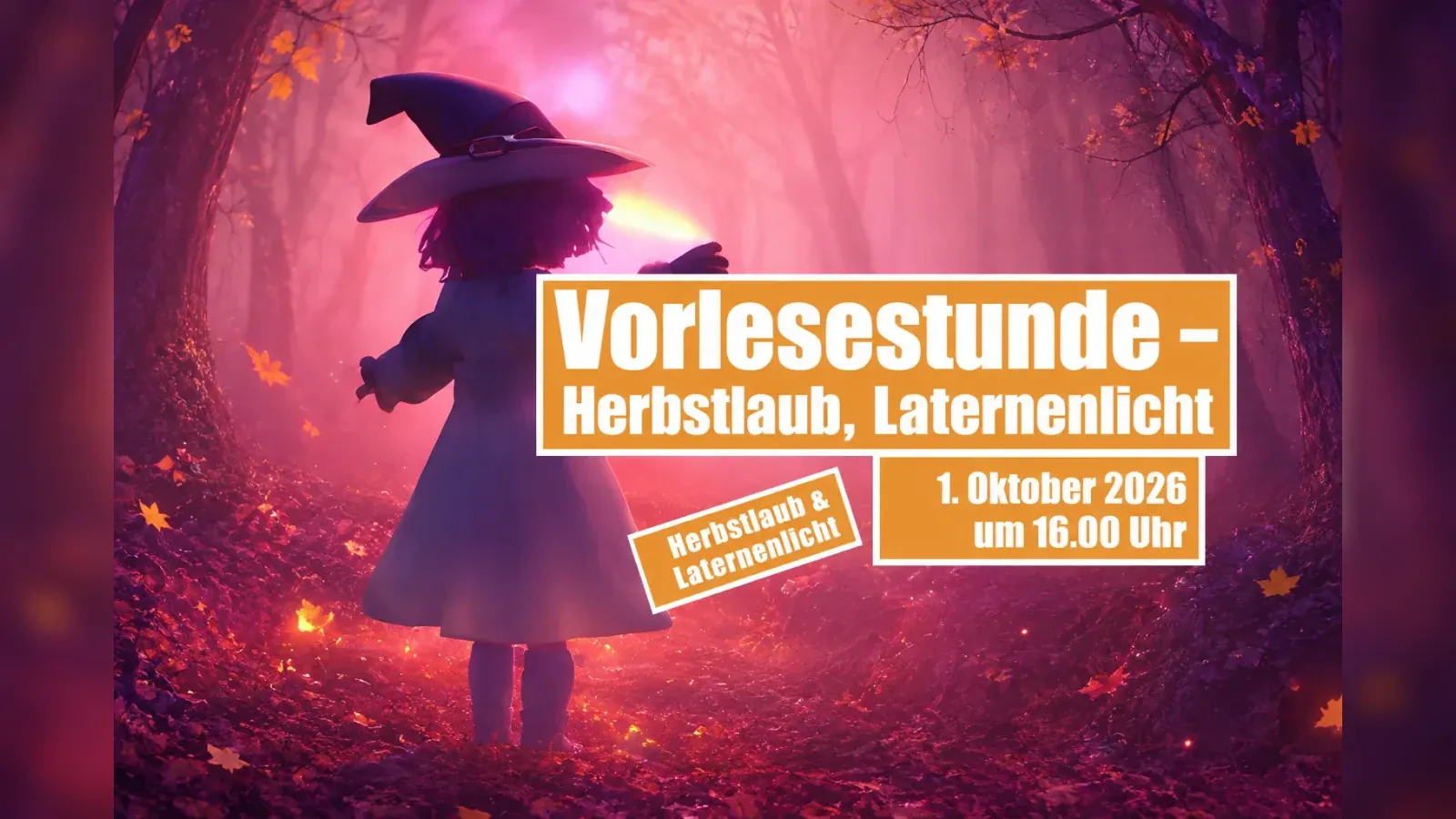Hero-Bild für Vorlesestunde – Herbstlaub, Laternenlicht