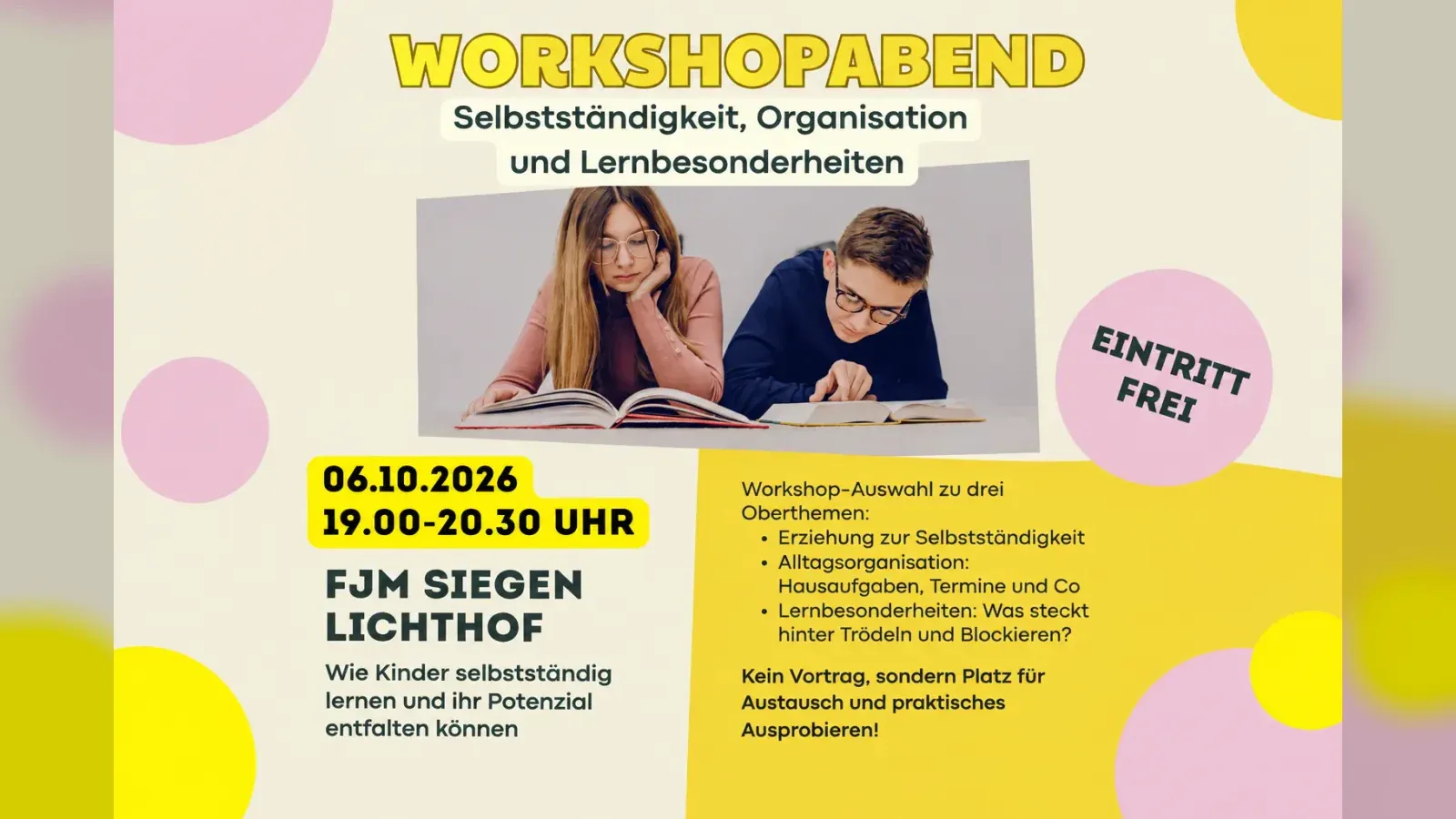 Hero-Bild für Workshopabend: Selbstständigkeit, Organisation und Lernbesonderheiten